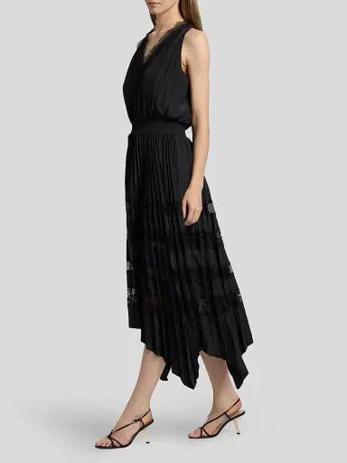 Ramy Brook Women's Roselyn Pleated Lace-Trim Midi Dress - Black - Size XL | Thumbnail 2