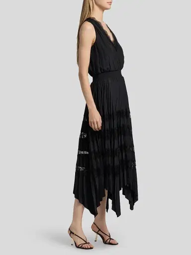 Ramy Brook Women's Roselyn Pleated Lace-Trim Midi Dress - Black - Size XL | Thumbnail 4
