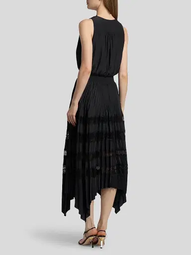 Ramy Brook Women's Roselyn Pleated Lace-Trim Midi Dress - Black - Size XL | Thumbnail 5