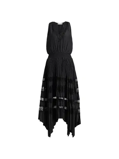 Ramy Brook Women's Roselyn Pleated Lace-Trim Midi Dress - Black - Size XL | Thumbnail 1