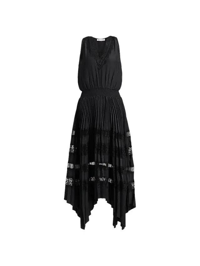 Ramy Brook Women's Roselyn Pleated Lace-Trim Midi Dress - Black