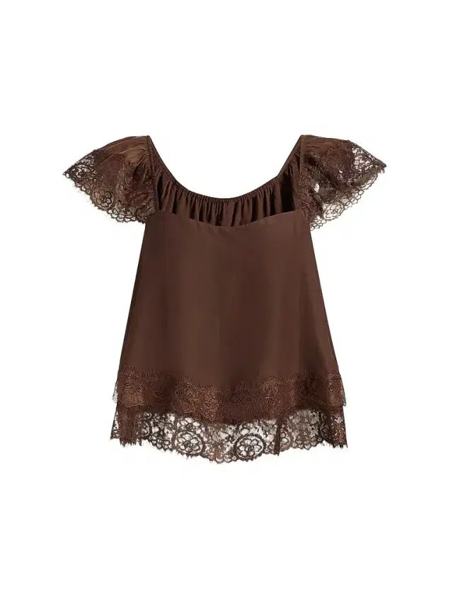 Ramy Brook Women's Lena Lace-Trim Square-Neck Top - Sepia