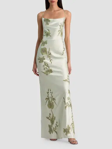 Alice + Olivia Women's Montana Floral-Embellished Cowlneck Maxi Dress - Green Lily - Size 14 | Thumbnail 4 Alice + Olivia Women's Montana Floral-Embellished Cowlneck Maxi Dress - Green Lily - Size 14 | Thumbnail 4