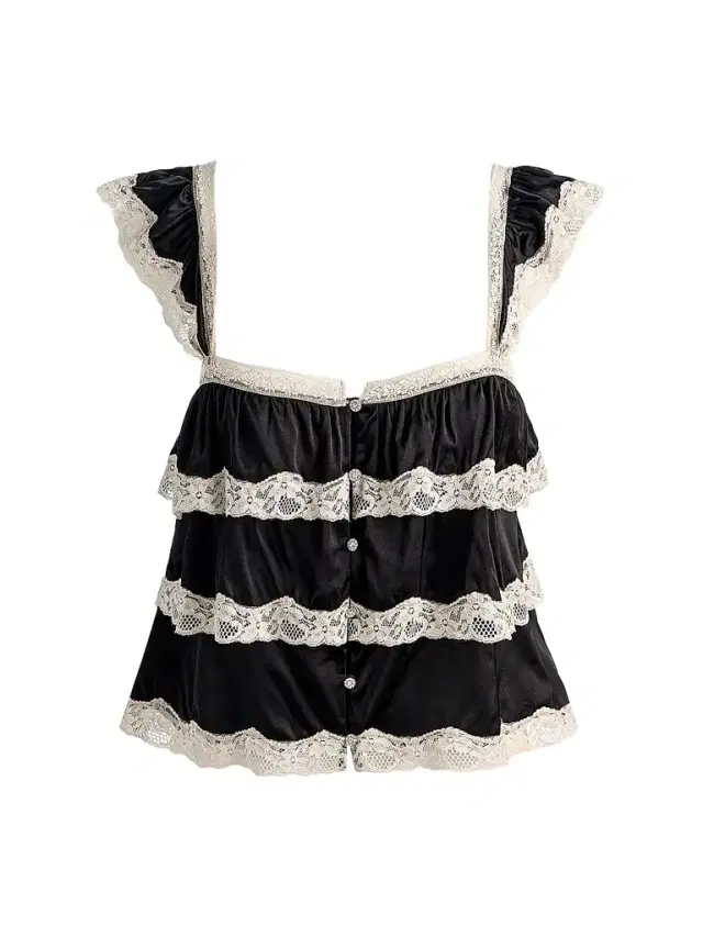 ALICE + OLIVIA Women's Sylvie Tiered Lace Flutter Crop Top - Black