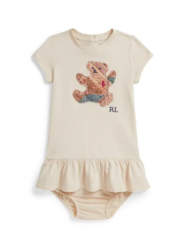 Polo Ralph Lauren Baby Girl's Patchwork Teddy Bear Dress & Bloomers Set - Guide Cream 9 Months