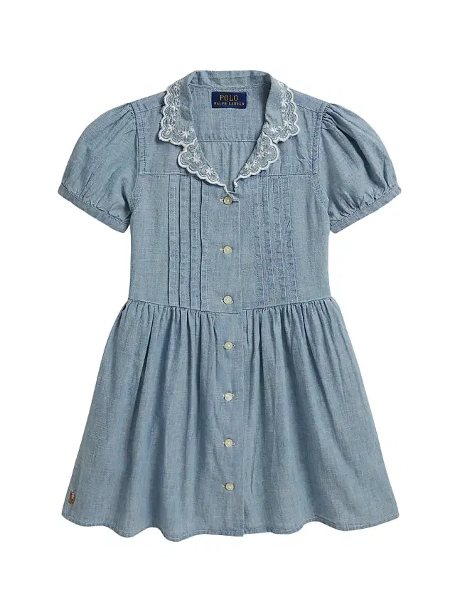 Polo Ralph Lauren Little Girl's & Girl's Embroidered-Collar Cotton Chambray Dress - New Medium Wash