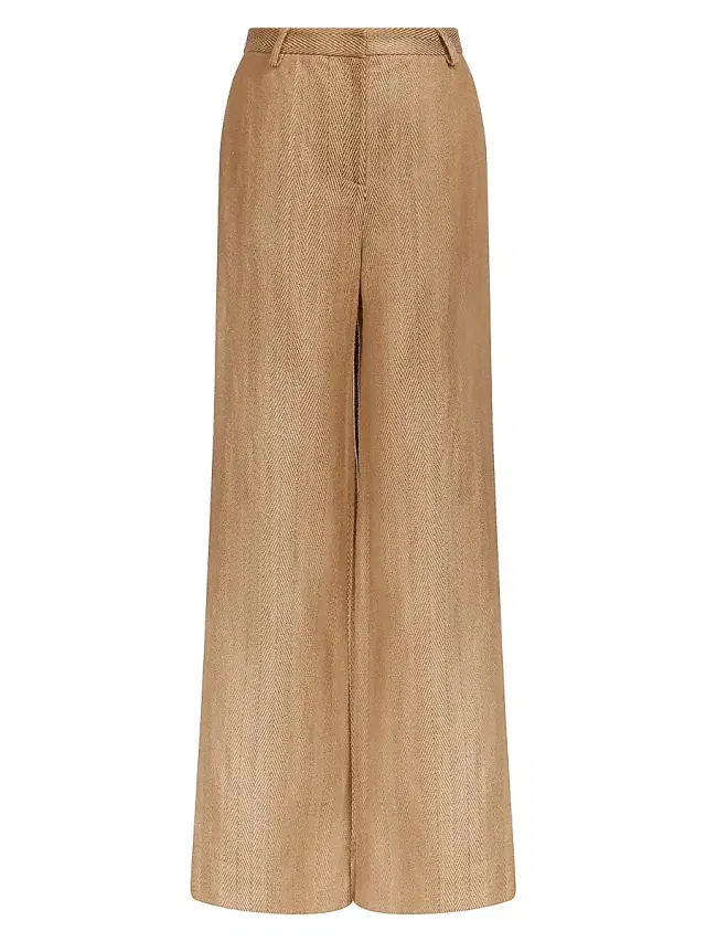 TWP Women's Henry Chevron Linen-Blend Wide-Leg Trousers - Kelp