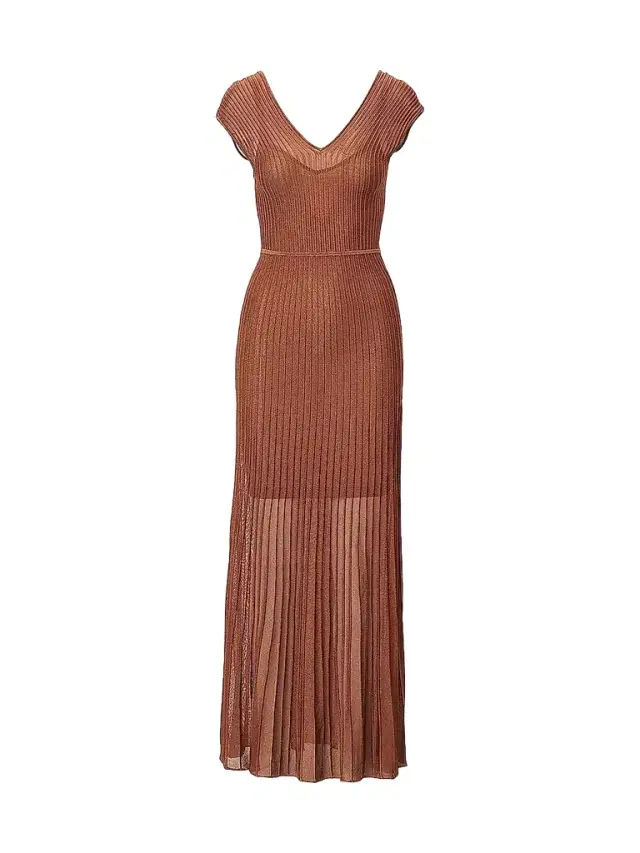 rag & bone Women's Aubrey Metallic Rib-Knit Maxi Dress - Rust