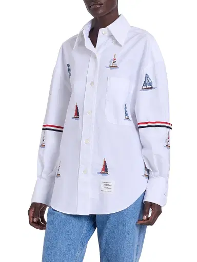 Thom Browne Women's Embroidered Stitch Sailboats Shirt | Thumbnail 3 Thom Browne Women's Embroidered Stitch Sailboats Shirt | Thumbnail 3