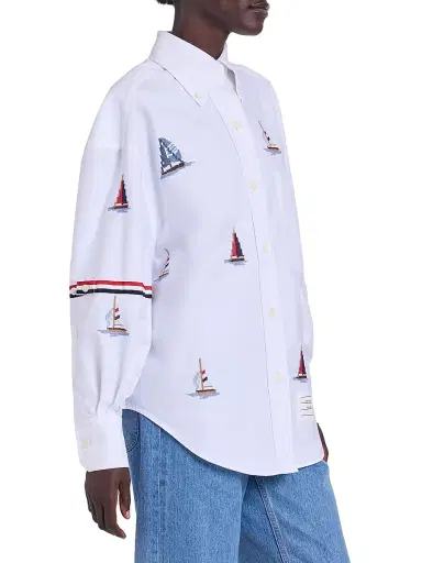 Thom Browne Women's Embroidered Stitch Sailboats Shirt | Thumbnail 4 Thom Browne Women's Embroidered Stitch Sailboats Shirt | Thumbnail 4
