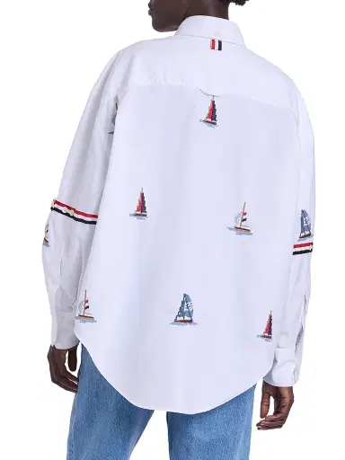 Thom Browne Women's Embroidered Stitch Sailboats Shirt | Thumbnail 5 Thom Browne Women's Embroidered Stitch Sailboats Shirt | Thumbnail 5