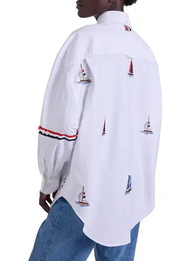 Thom Browne Women's Embroidered Stitch Sailboats Shirt | Thumbnail 6 Thom Browne Women's Embroidered Stitch Sailboats Shirt | Thumbnail 6