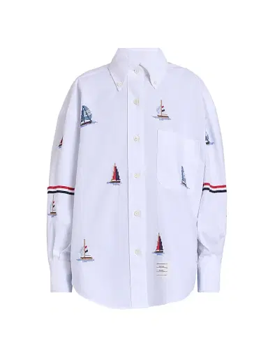 Thom Browne Women's Embroidered Stitch Sailboats Shirt | Thumbnail 1 Thom Browne Women's Embroidered Stitch Sailboats Shirt | Thumbnail 1