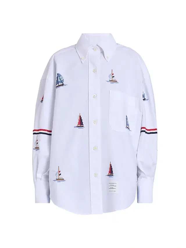 Thom Browne Women's Embroidered Stitch Sailboats Shirt - White