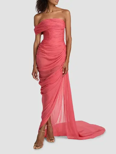 Oscar de la Renta Women's Off-The-Shoulder Draped Silk Chiffon Gown | Thumbnail 2