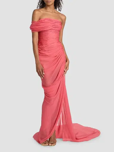 Oscar de la Renta Women's Off-The-Shoulder Draped Silk Chiffon Gown | Thumbnail 3