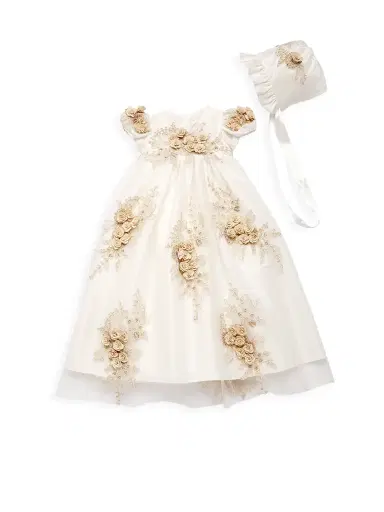 Macis Design Baby Girl's Floral-Embellished Dress - Ivory Gold - Size 12 Months | Thumbnail 1