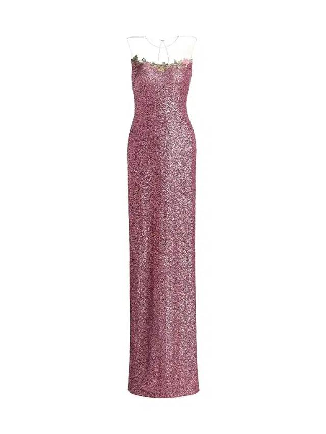 Naeem Khan Women's Floral-Appliquéd Sequined Gown - Pink Multi