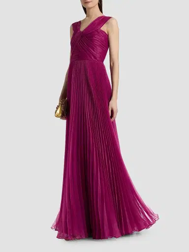 THEIA Women's Laurel Pleated Organza Gown - Rosewood - Size 12 | Thumbnail 2