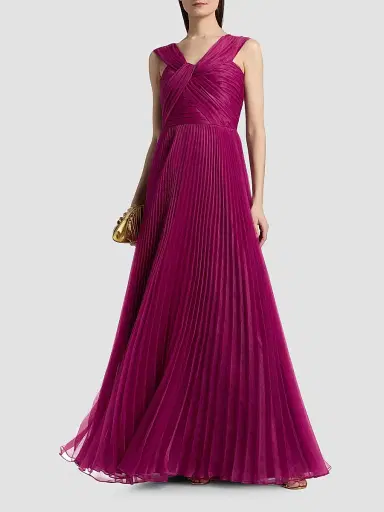 THEIA Women's Laurel Pleated Organza Gown - Rosewood - Size 12 | Thumbnail 3