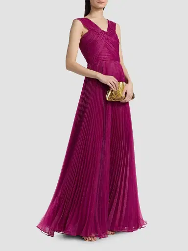 THEIA Women's Laurel Pleated Organza Gown - Rosewood - Size 12 | Thumbnail 4
