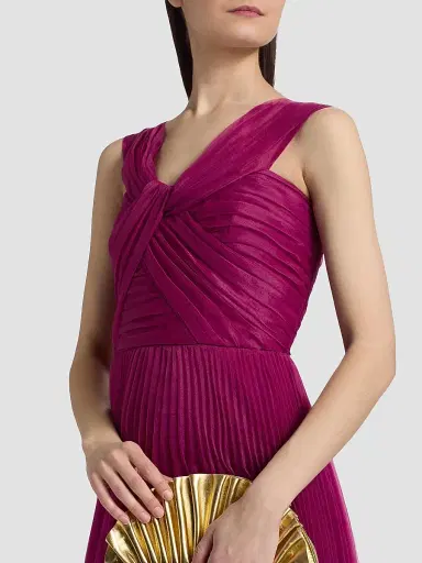 THEIA Women's Laurel Pleated Organza Gown - Rosewood - Size 12 | Thumbnail 6