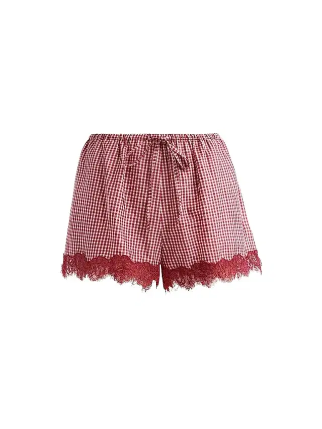 Cami NYC Women's Cassandra Gingham Cotton-Silk Lace-Trim Shorts - Berry Gingham