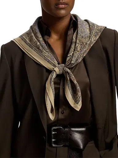Ralph Lauren Collection Women's Paisley Silk Scarf - Tan Multi | Thumbnail 3