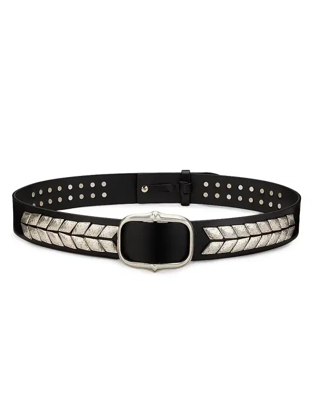 Isabel Marant Women's Belja Studded Leather Belt - Black Silver