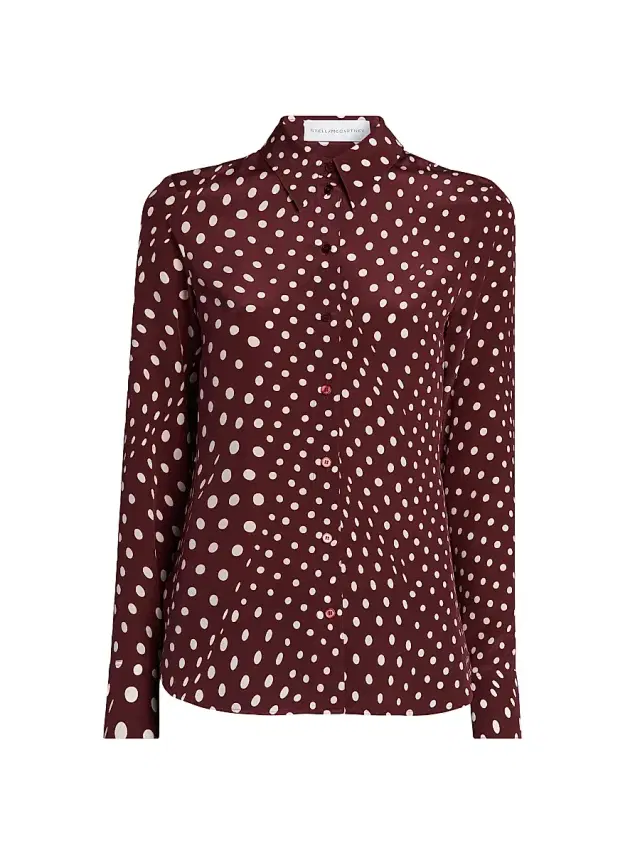 Stella McCartney Women's Polka Dot Print Silk Shirt - Burgundy Cream