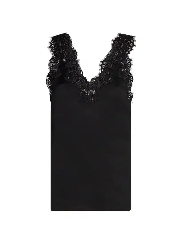 Stella McCartney Women's Lace-Trimmed Satin Top - Black
