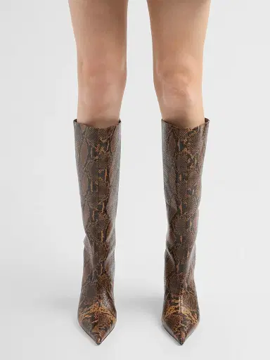 Schutz Women's Lexi 75MM Snakeskin Print Mid Boots - Pecan Brown - Size 6.5 | Thumbnail 2