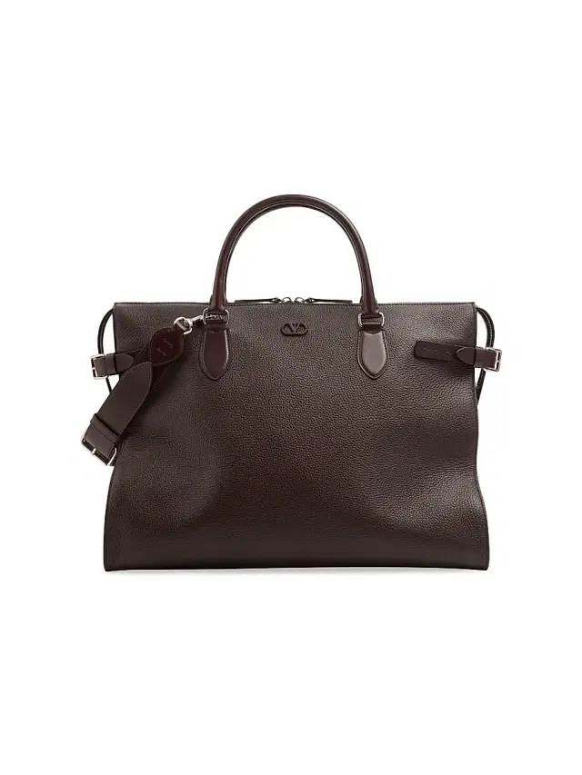 Valentino Garavani Men's Antibes Duffle Bag in Grained Leather - Dark Brown