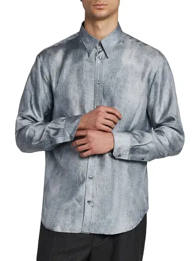 Giorgio Armani Men's Blur Printed Silk Shirt | Thumbnail 3 Giorgio Armani Men's Blur Printed Silk Shirt | Thumbnail 3