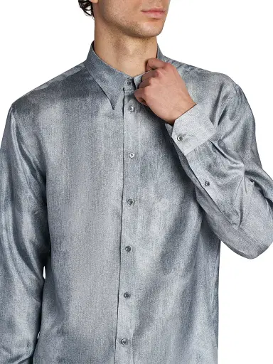 Giorgio Armani Men's Blur Printed Silk Shirt | Thumbnail 6 Giorgio Armani Men's Blur Printed Silk Shirt | Thumbnail 6