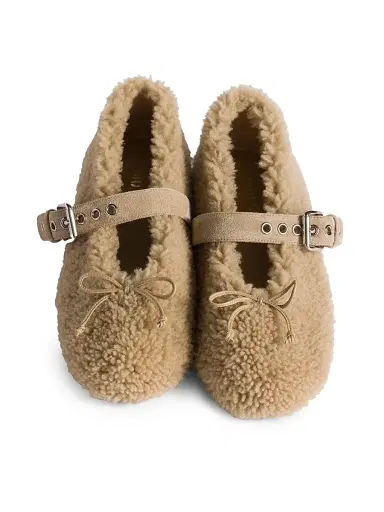 Miu Miu Women's Shearling Ballerinas - Beige Khaki - Size 8 | Thumbnail 2 Miu Miu Women's Shearling Ballerinas - Beige Khaki - Size 8 | Thumbnail 2