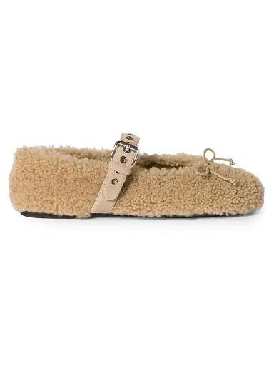 Miu Miu Women's Shearling Ballerinas - Beige Khaki - Size 8 | Thumbnail 1 Miu Miu Women's Shearling Ballerinas - Beige Khaki - Size 8 | Thumbnail 1