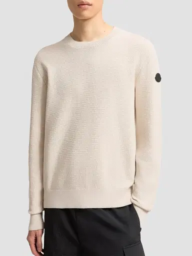 Moncler Men's Sweater in Cotton - White Ivory - Size XXL | Thumbnail 2
