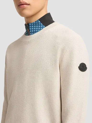 Moncler Men's Sweater in Cotton - White Ivory - Size XXL | Thumbnail 4