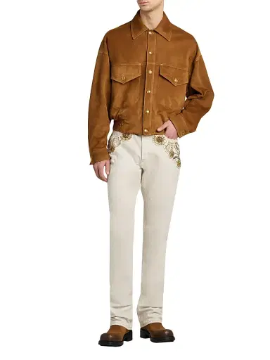 Versace Men's Bead-Embellished Medusa Jeans - Off White - Size 36 | Thumbnail 2 Versace Men's Bead-Embellished Medusa Jeans - Off White - Size 36 | Thumbnail 2