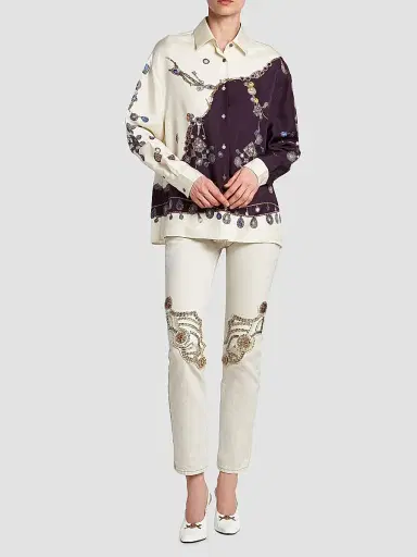Versace Women's La Vacanza Stolen Jewels Print Silk Shirt - Burgundy White Gold - Size 6 | Thumbnail 2 Versace Women's La Vacanza Stolen Jewels Print Silk Shirt - Burgundy White Gold - Size 6 | Thumbnail 2
