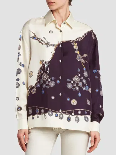 Versace Women's La Vacanza Stolen Jewels Print Silk Shirt - Burgundy White Gold - Size 6 | Thumbnail 3 Versace Women's La Vacanza Stolen Jewels Print Silk Shirt - Burgundy White Gold - Size 6 | Thumbnail 3
