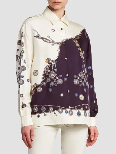 Versace Women's La Vacanza Stolen Jewels Print Silk Shirt - Burgundy White Gold - Size 6 | Thumbnail 4 Versace Women's La Vacanza Stolen Jewels Print Silk Shirt - Burgundy White Gold - Size 6 | Thumbnail 4