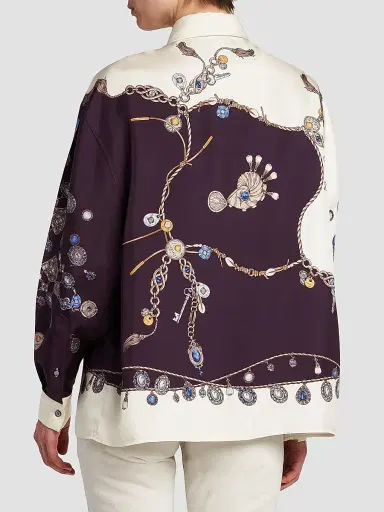Versace Women's La Vacanza Stolen Jewels Print Silk Shirt - Burgundy White Gold - Size 6 | Thumbnail 5 Versace Women's La Vacanza Stolen Jewels Print Silk Shirt - Burgundy White Gold - Size 6 | Thumbnail 5
