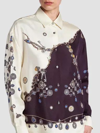Versace Women's La Vacanza Stolen Jewels Print Silk Shirt - Burgundy White Gold - Size 6 | Thumbnail 6 Versace Women's La Vacanza Stolen Jewels Print Silk Shirt - Burgundy White Gold - Size 6 | Thumbnail 6