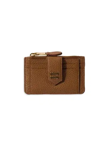 Miu Miu Women's Leather Card Holder - Brown | Thumbnail 1 Miu Miu Women's Leather Card Holder - Brown | Thumbnail 1
