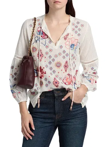 Johnny Was Women's Margaret Embroidered Cotton-Silk Blouse | Thumbnail 3