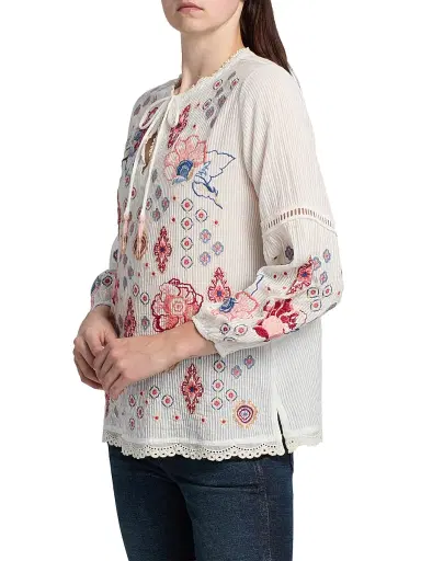 Johnny Was Women's Margaret Embroidered Cotton-Silk Blouse - Natural - Size XL | Thumbnail 4 Johnny Was Women's Margaret Embroidered Cotton-Silk Blouse - Natural - Size XL | Thumbnail 4
