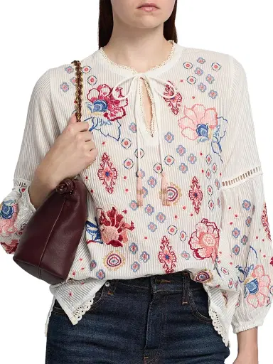 Johnny Was Women's Margaret Embroidered Cotton-Silk Blouse | Thumbnail 6