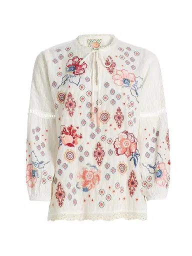 Johnny Was Women's Margaret Embroidered Cotton-Silk Blouse | Thumbnail 1